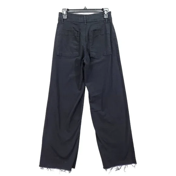 Oat New York Jeans Women's Size 4/27 Black Denim High Rise Wide Leg Raw Hem - Picture 2 of 15